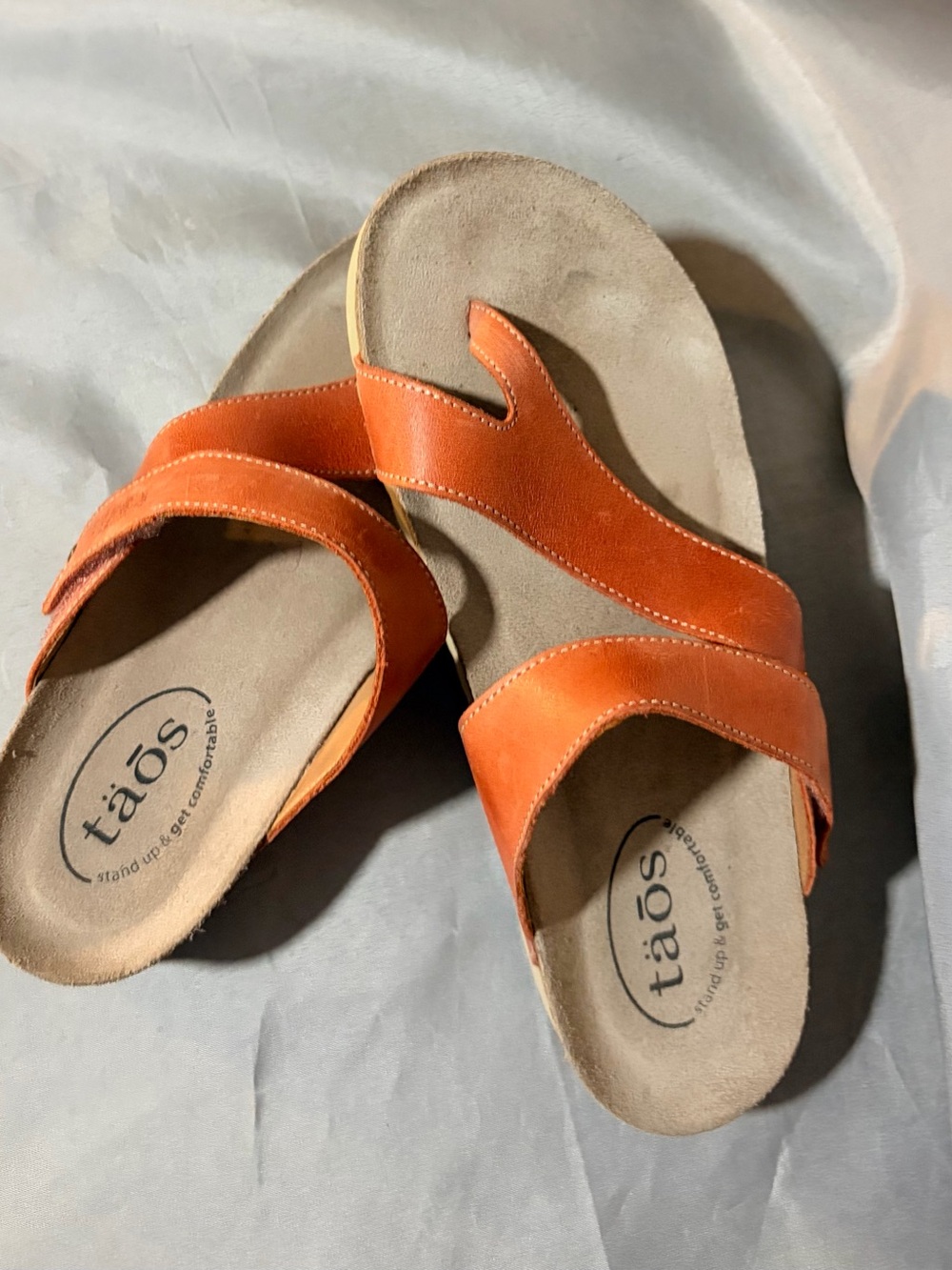Taos Footwear Orange Leather Slide Sandals with Dual Strap